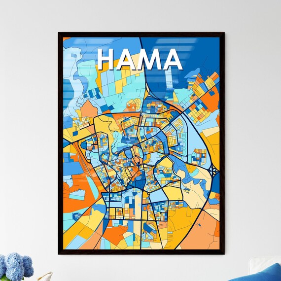 Hama Syria Colorful Modern City Street Map Travel Decor Poster