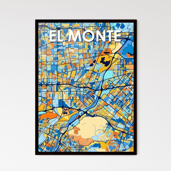 El Monte California Vibrant Colorful Mosaic City Street Map Art Poster