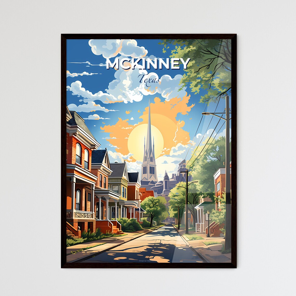 McKinney Texas Historic Street Church Spire Sunny Day Poster