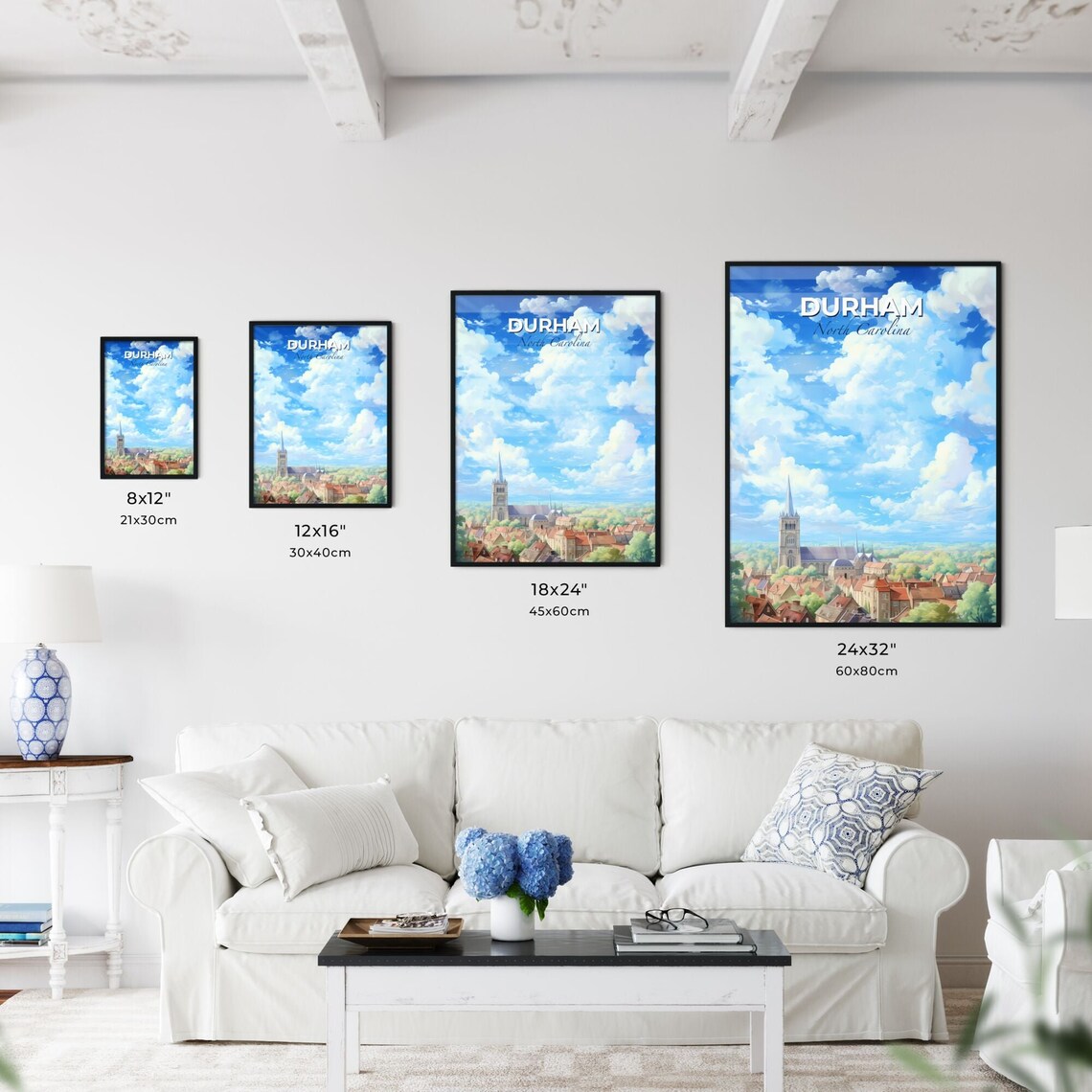Durham North Carolina Church Spire over Old Town Roofs Poster - Image 3