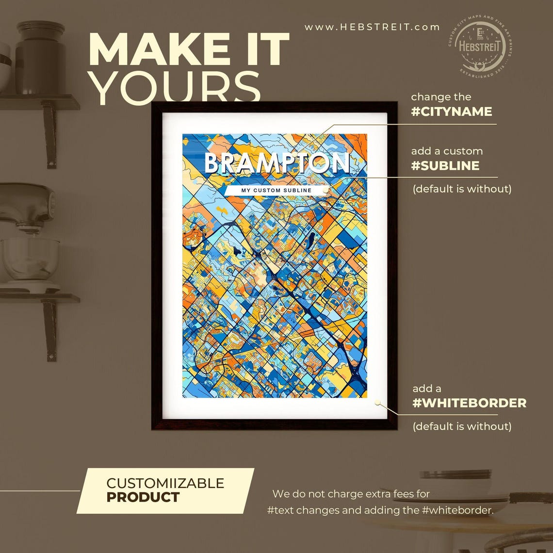 Custom Brampton Canada Vibrant Colorful City Street Map Art Poster - Image 2
