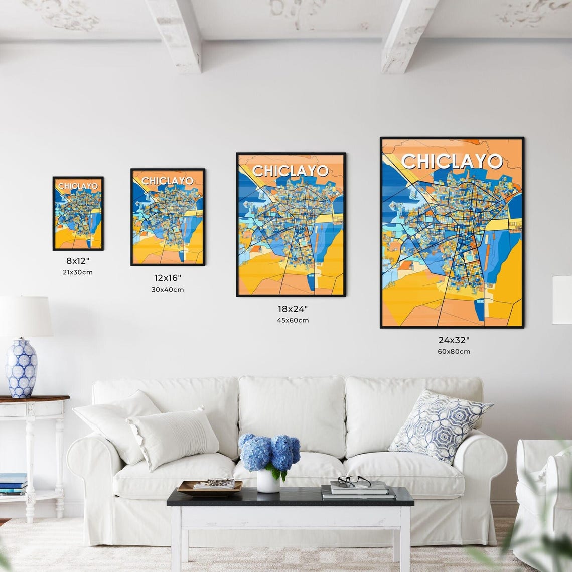 Chiclayo City Street Map Art Poster Blue Orange Modern Decor - Image 3