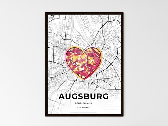Augsburg Germany City Map Poster With Colorful Heart Art Design