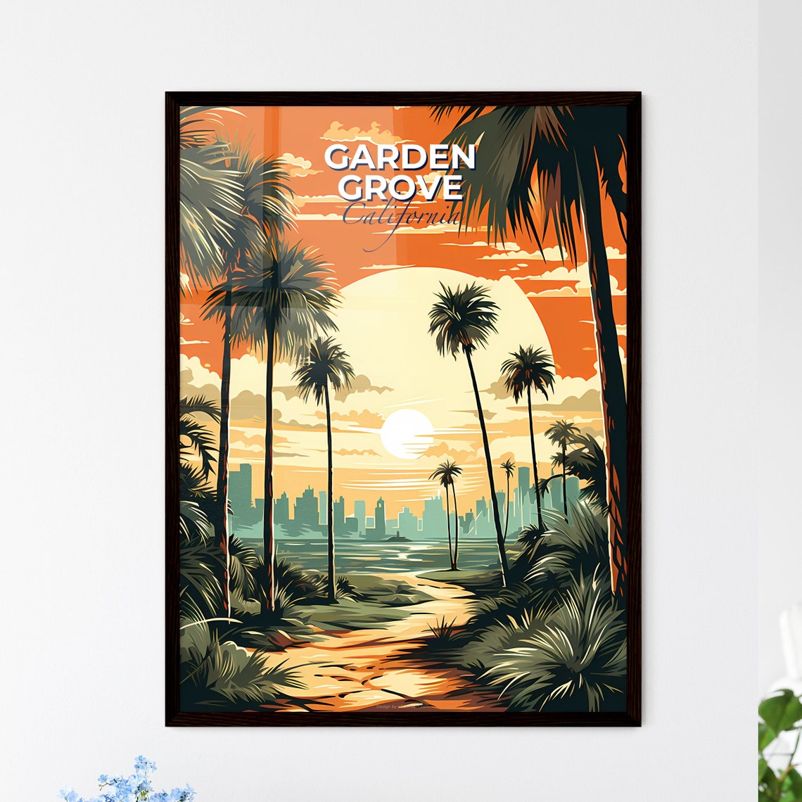Garden Grove California Tropical Palm Trees Sunset Skyline Poster
