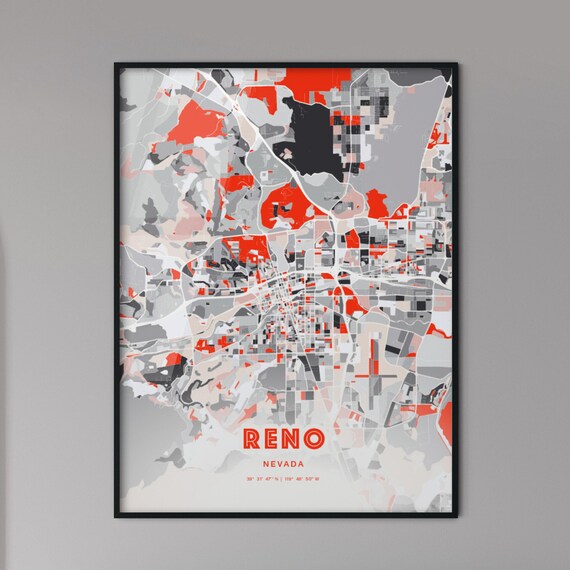 Reno Nevada Bold Red and Gray Modern Abstract City Map Poster