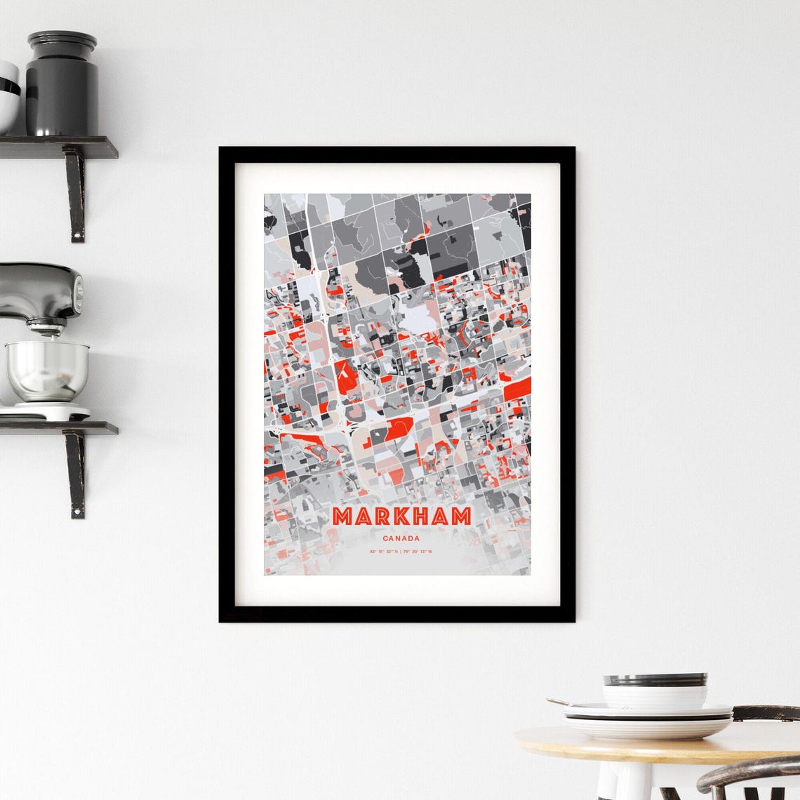 Markham Canada Expressive Red Abstract Modern City Map Art Poster - Image 2