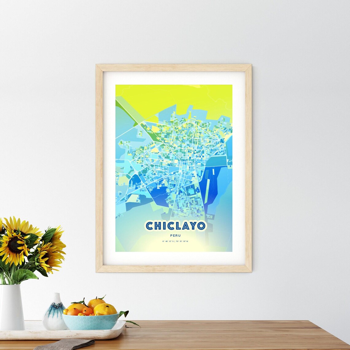 Chiclayo Peru Bluish Watercolor Modern Decorative City Map Art Poster - Image 2