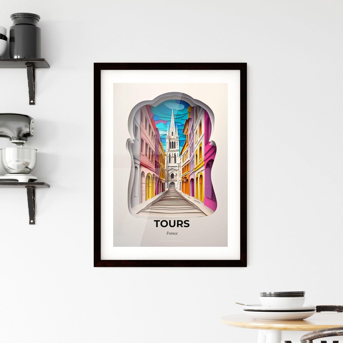 Tours France Gothic Cathedral Street Paper Cut City Art Poster - Image 2