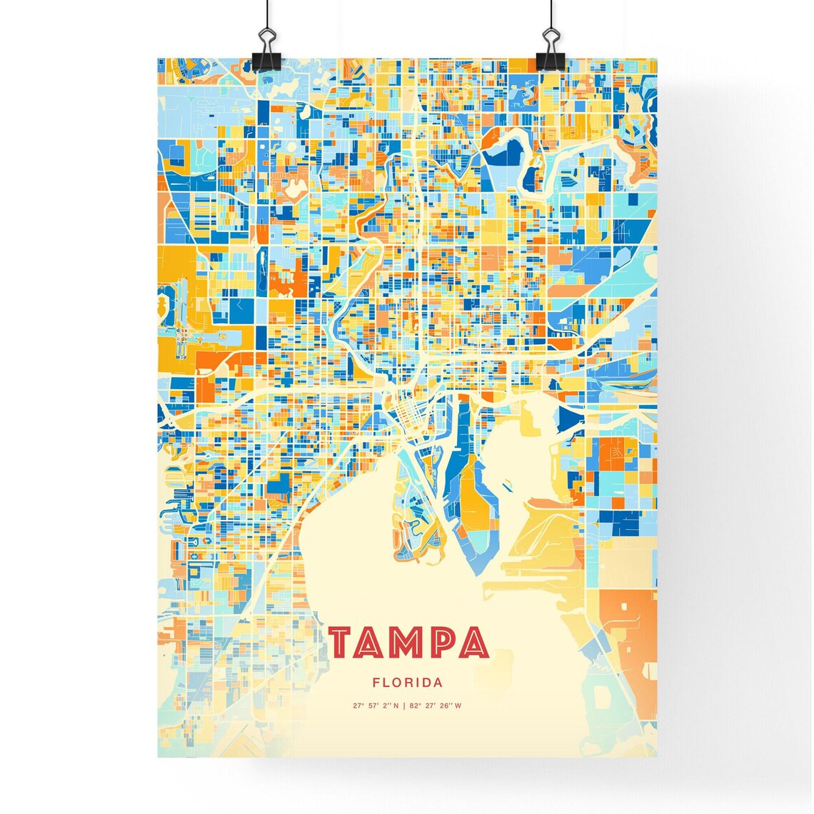 Tampa Florida Colorful Blue and Orange City Street Map Poster - Image 3