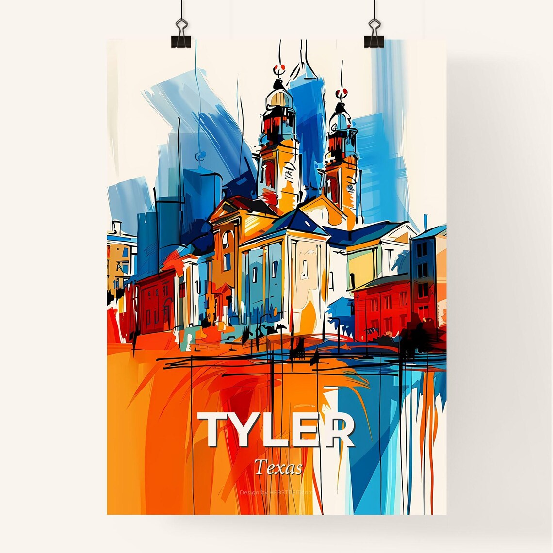 Tyler Texas Colorful Abstract Downtown Church Towers Skyline Poster - Image 4