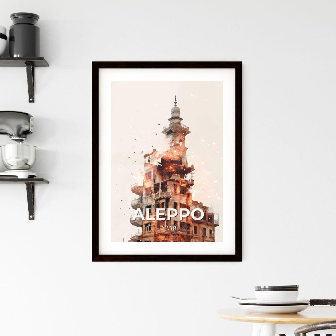 Aleppo Syria Ancient Minaret Towers Dissolving Particles Art Poster - Image 2