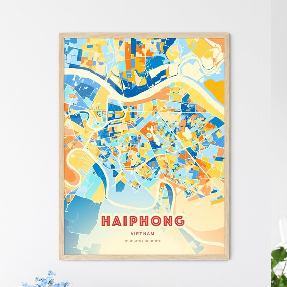 Haiphong Vietnam City Map Blue Orange Street Map Poster Asia Gift