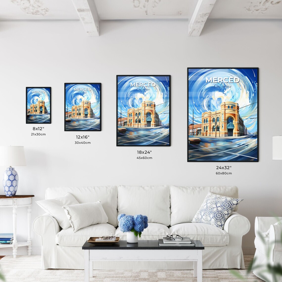 Merced California Historic Building Travel Poster Swirling Sky Art - Image 3