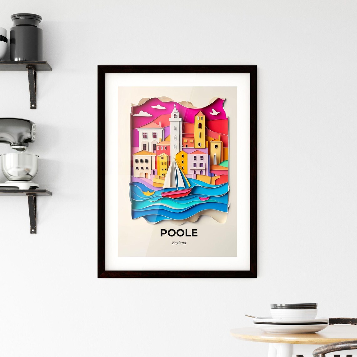 Poole England Sailboat Harbor Houses Paper Cut City Art Poster - Image 2