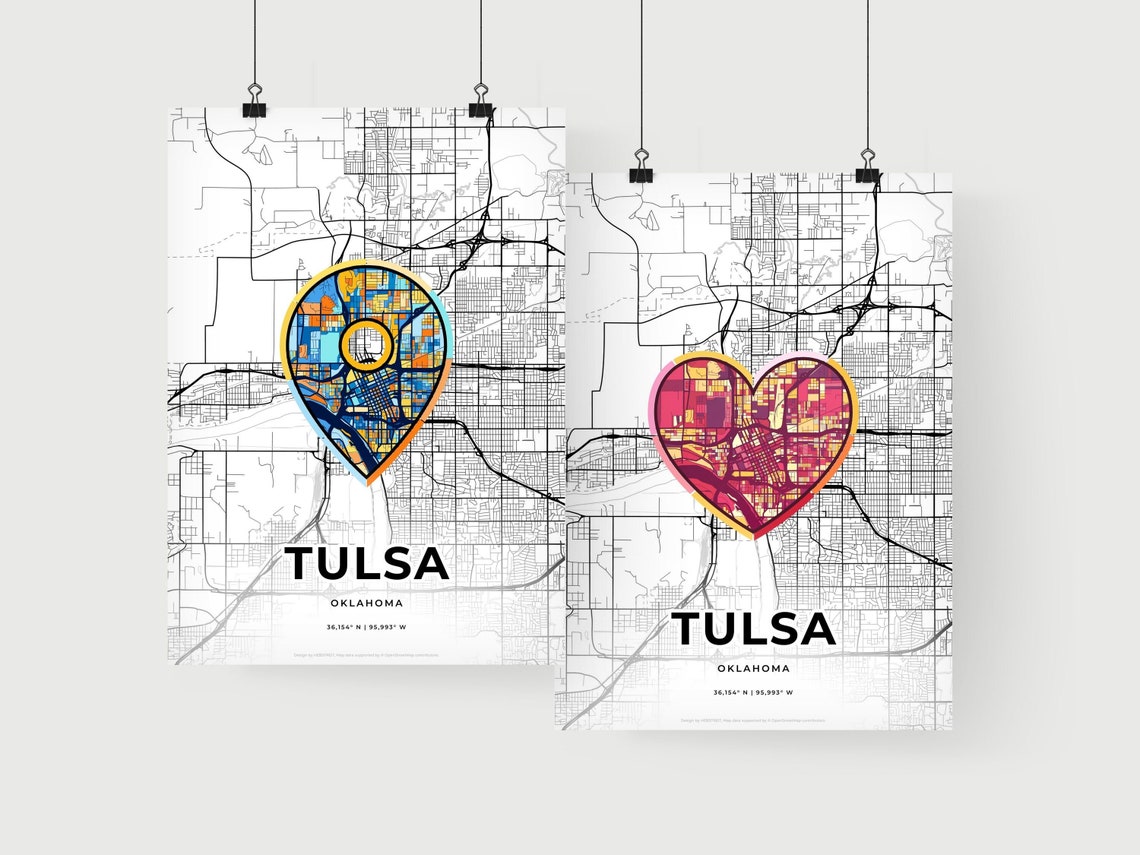Tulsa Oklahoma Minimal Map Art With Colorful Heart Icon Poster - Image 2