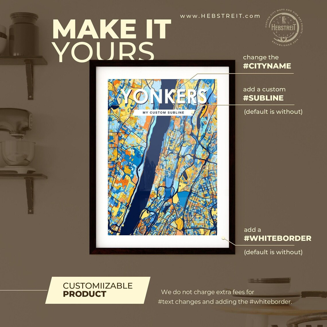 Yonkers New York Colorful Vibrant City Street Map Art Poster - Image 2