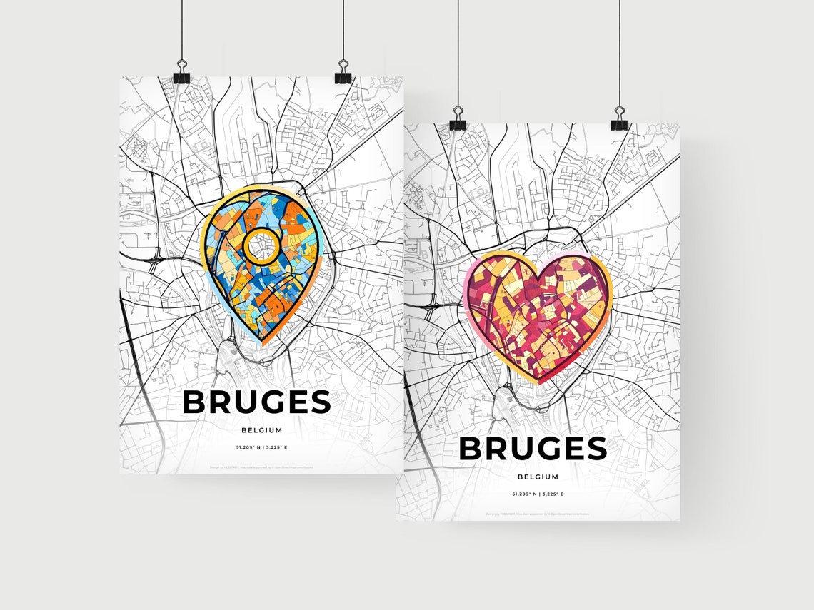 Bruges Belgium Modern Minimalist Heart Street Map Art Poster - Image 2
