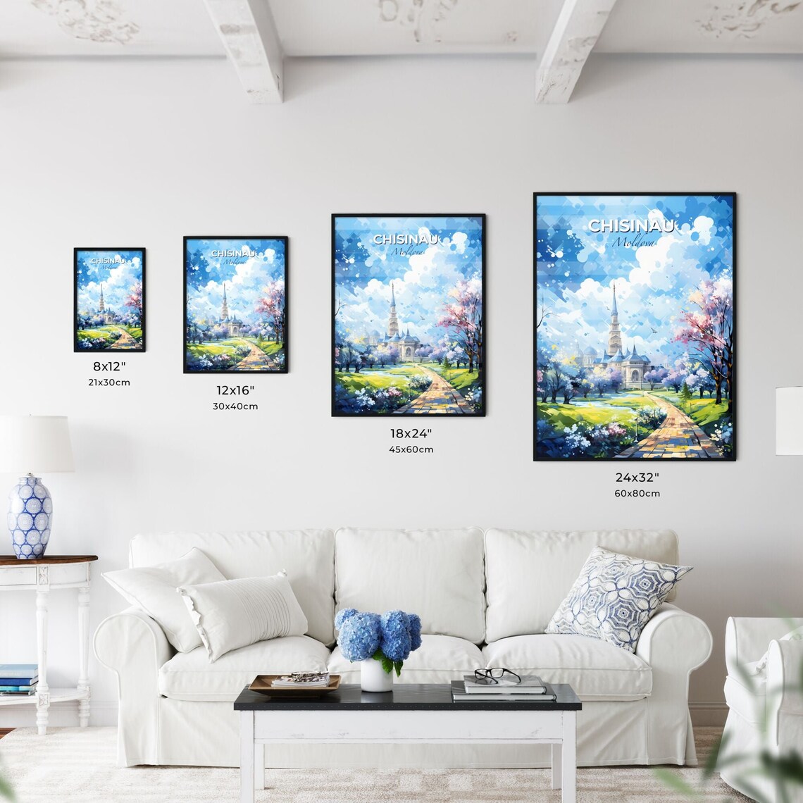 Chisinau Moldova Watercolor Spring Cathedral Skyline Travel Poster - Image 3