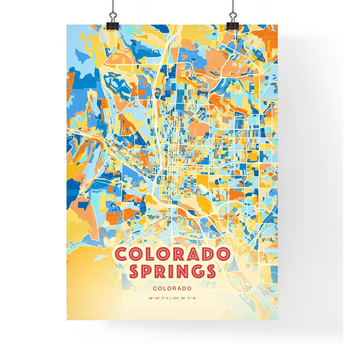 Colorado Springs Colorado Colorful City Map Art Coordinates Poster - Image 3