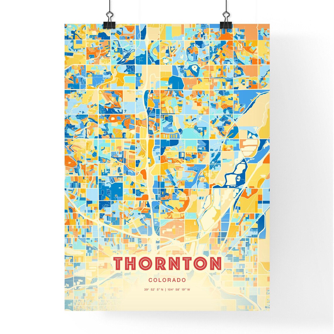 Thornton Colorado Colorful Modern Blue Orange City Map Art Poster - Image 3