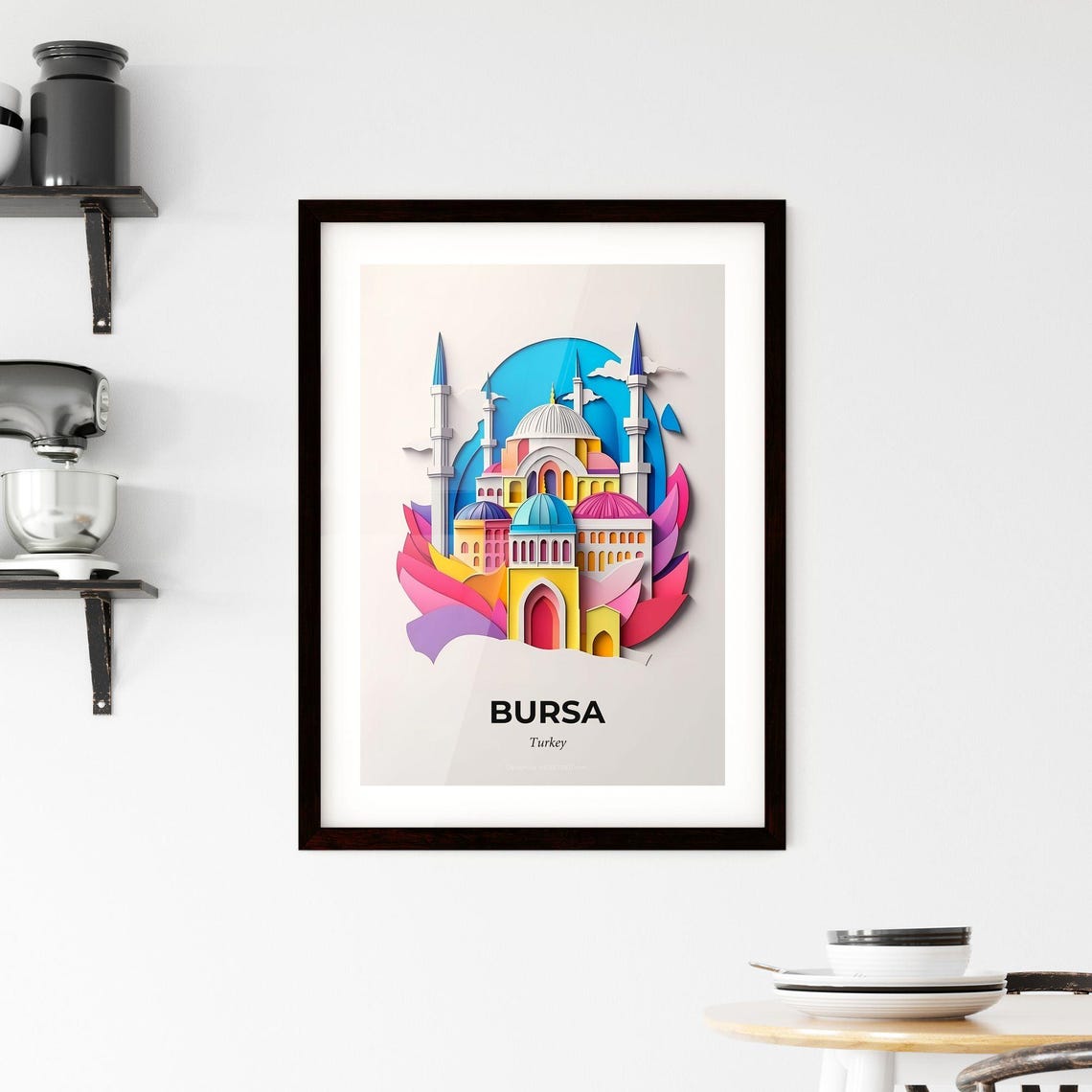 Bursa Turkey Colorful Ottoman Mosque 3D Paper Cut Domes Art Poster - Image 2
