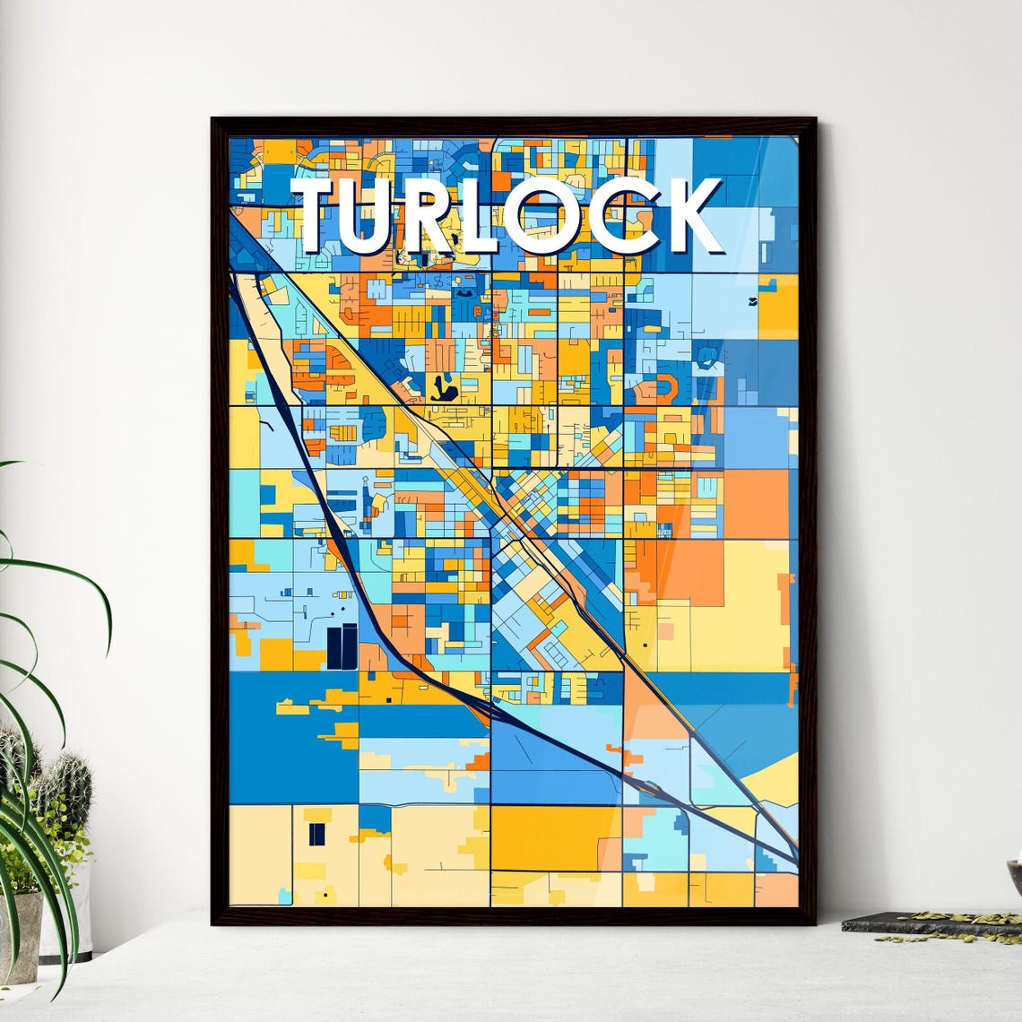 Turlock California City Map Poster Colorful Modern Wall Decor Art