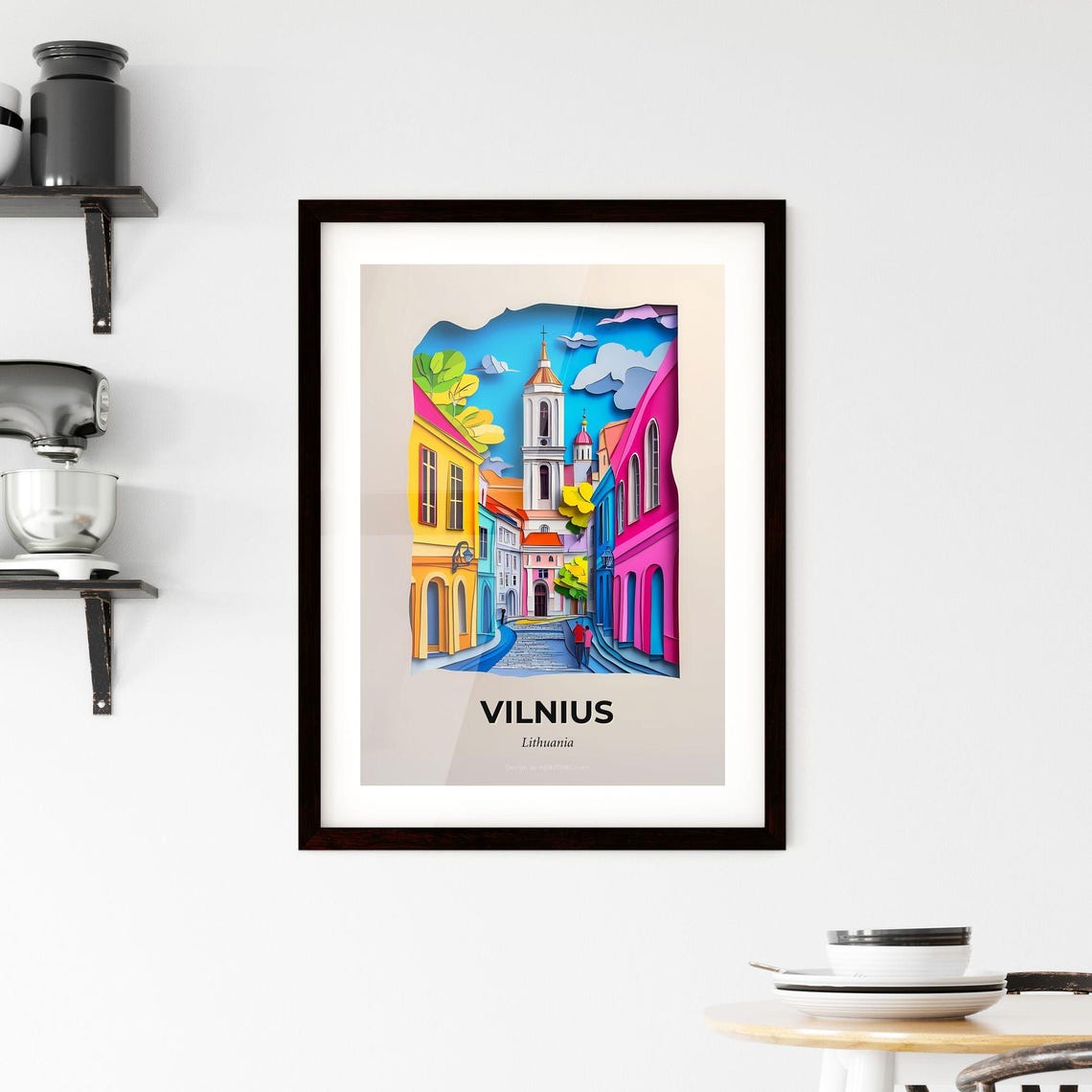 Vilnius Lithuania Colorful Paper Cut Old Town Street Travel Poster - Image 2