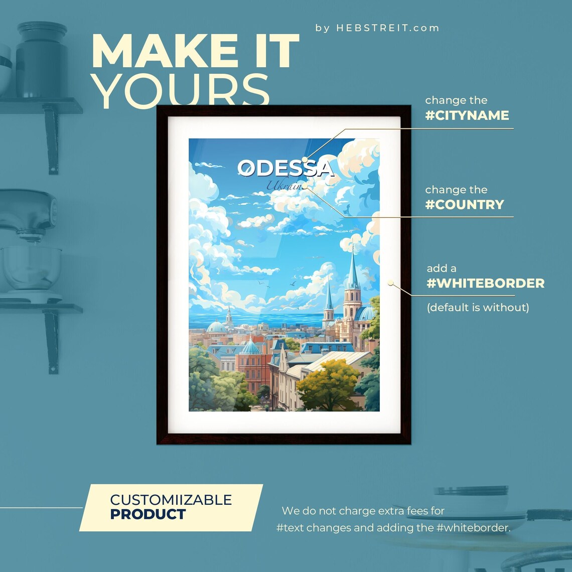 Odessa Ukraine Travel Skyline Poster With Blue Sky And White Clouds - Image 2