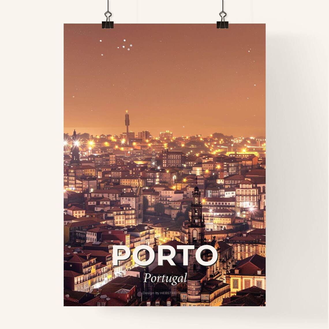 Porto Portugal Night Cityscape Rooftop Lights Travel Art Poster - Image 4