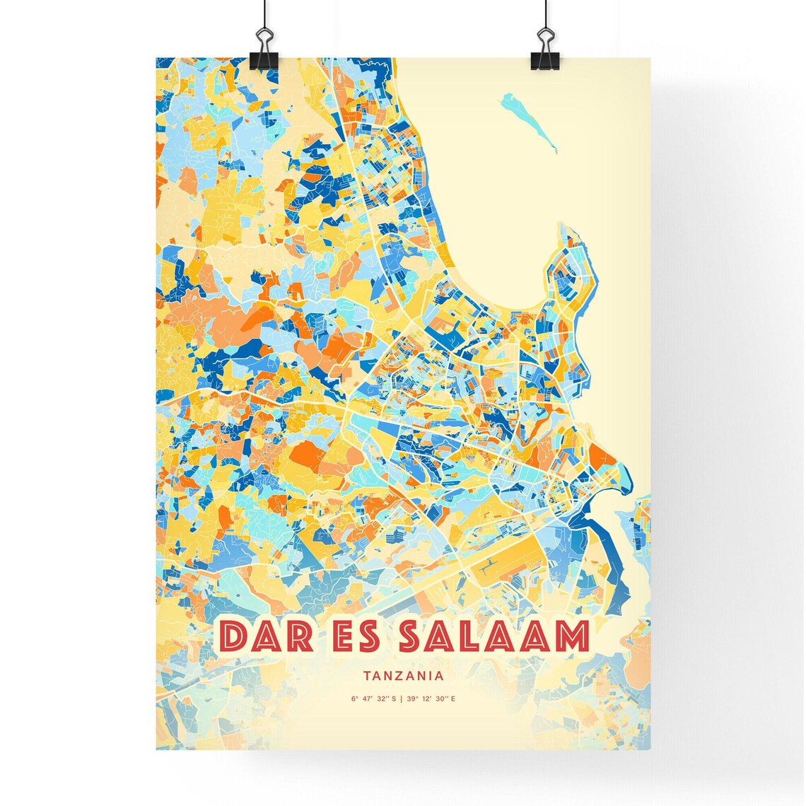 Dar Es Salaam Tanzania Blue Orange Modern City Map Art Poster - Image 3