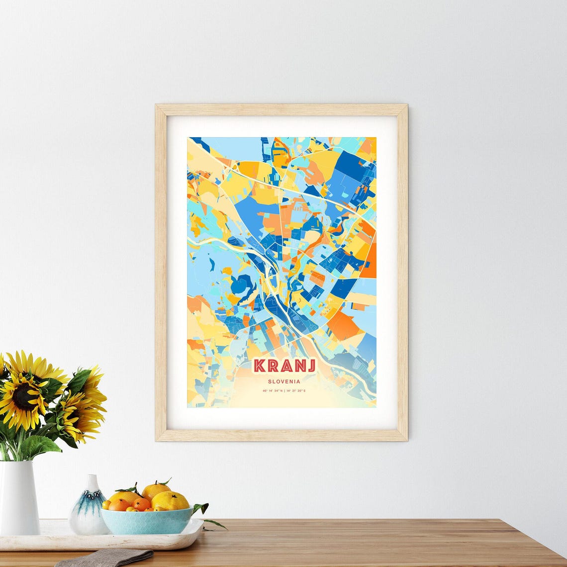 Kranj Slovenia Modern Colorful Abstract City Map Blue Orange Poster - Image 2