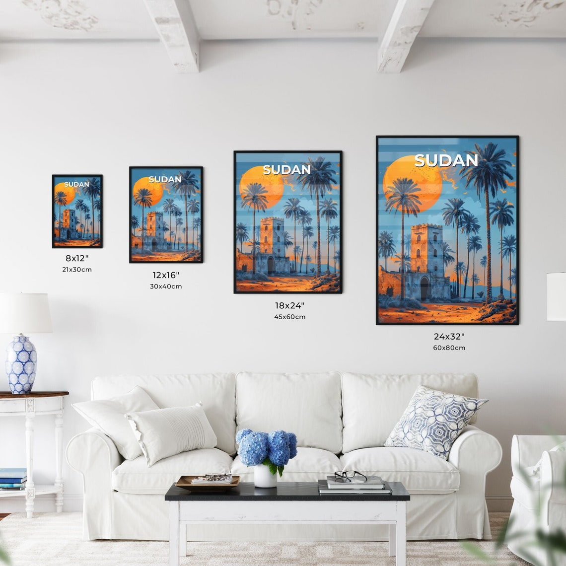 Sudan Sunset Palm Trees Ancient Stone Desert Tower Travel Poster - Image 3