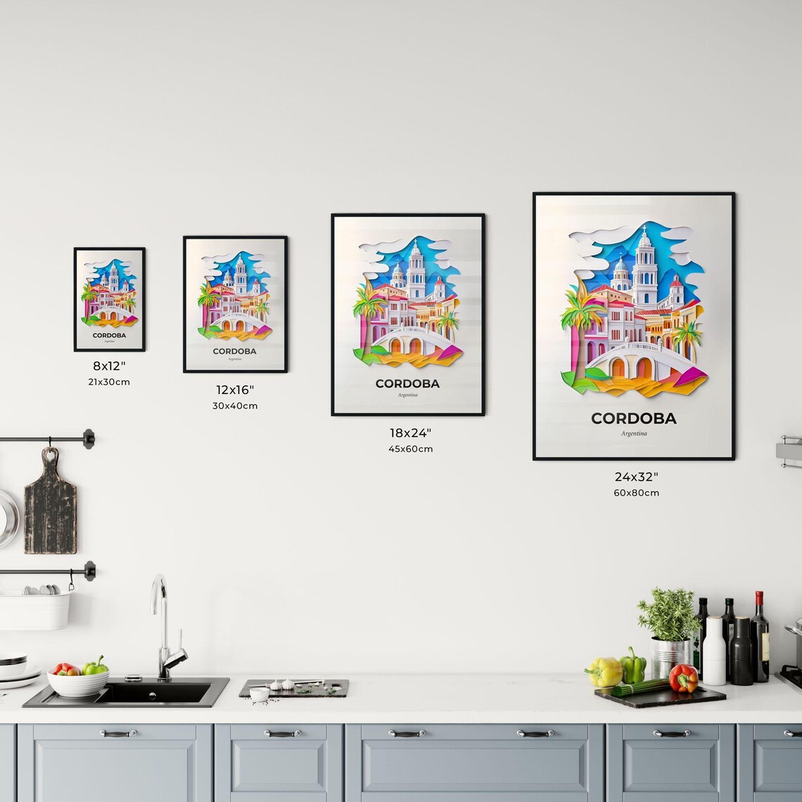Cordoba Argentina Colorful Paper Cut Cathedral Travel Poster - Image 3