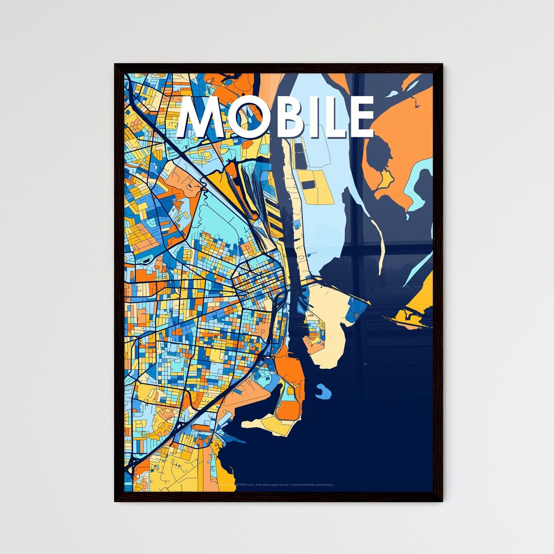 Mobile Alabama Colorful Geometric City Street Map Art Poster