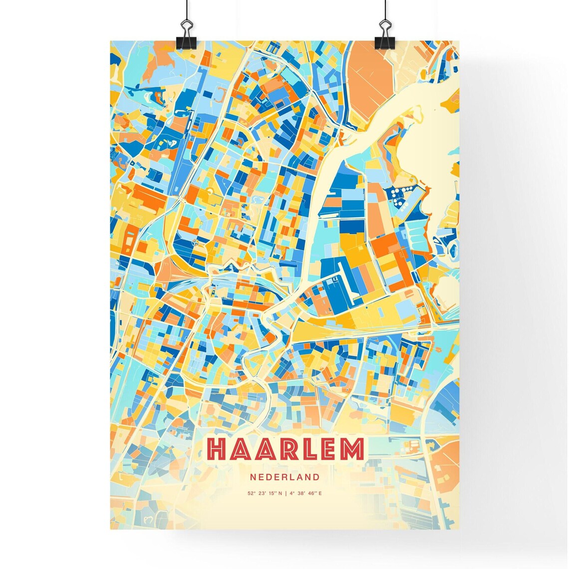 Haarlem Netherlands Blue Orange Colorful City Map Art Poster With Coordinates - Image 3