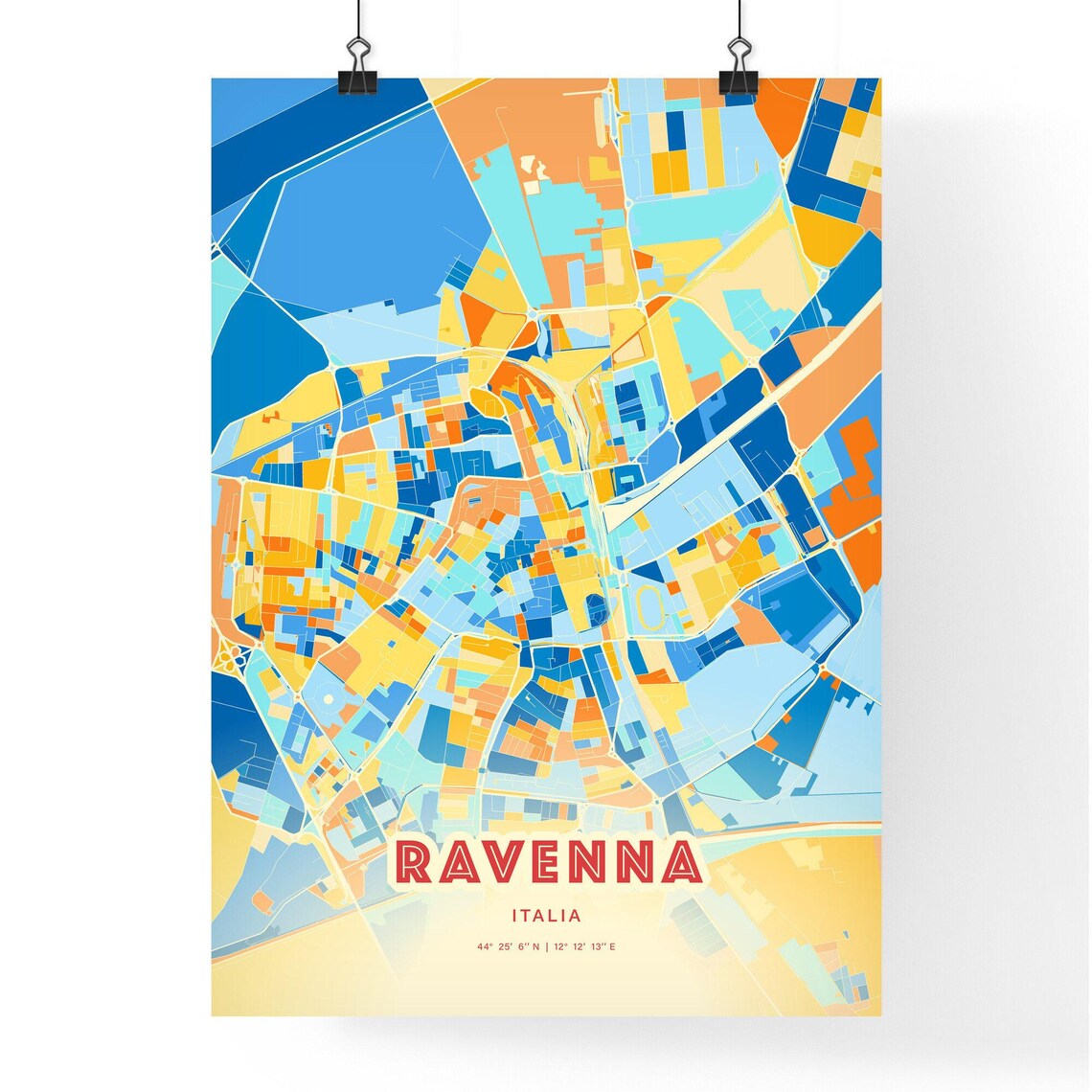 Ravenna Italy Blue Orange Historic Mosaic City Map Art Poster - Image 3