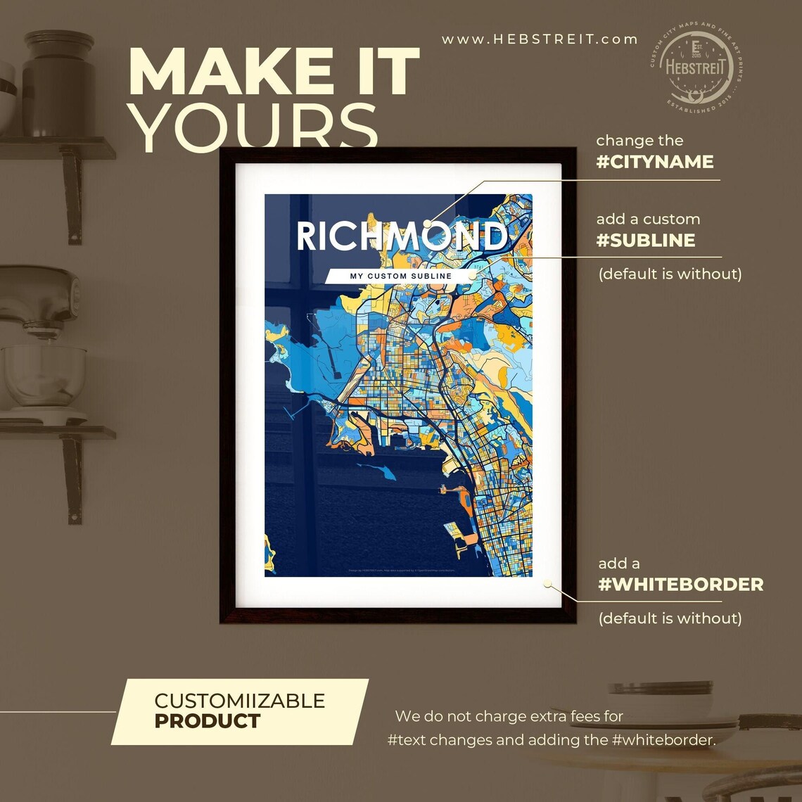 Richmond Vibrant Geometric Mosaic City Street Map Art Poster - Image 2