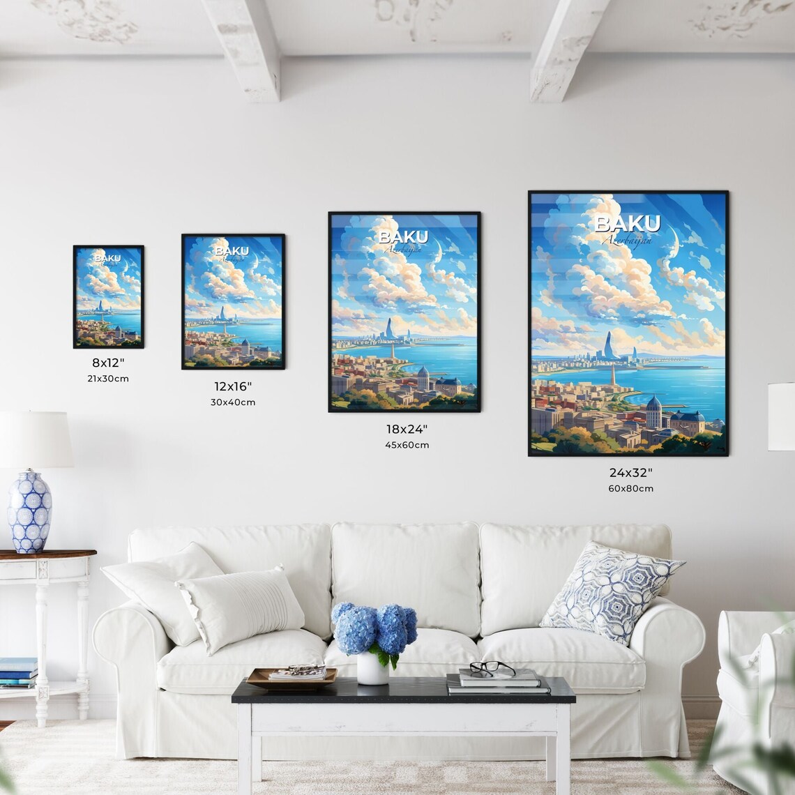 Baku Azerbaijan Caspian Waterfront Skyline Travel Art Poster - Image 3