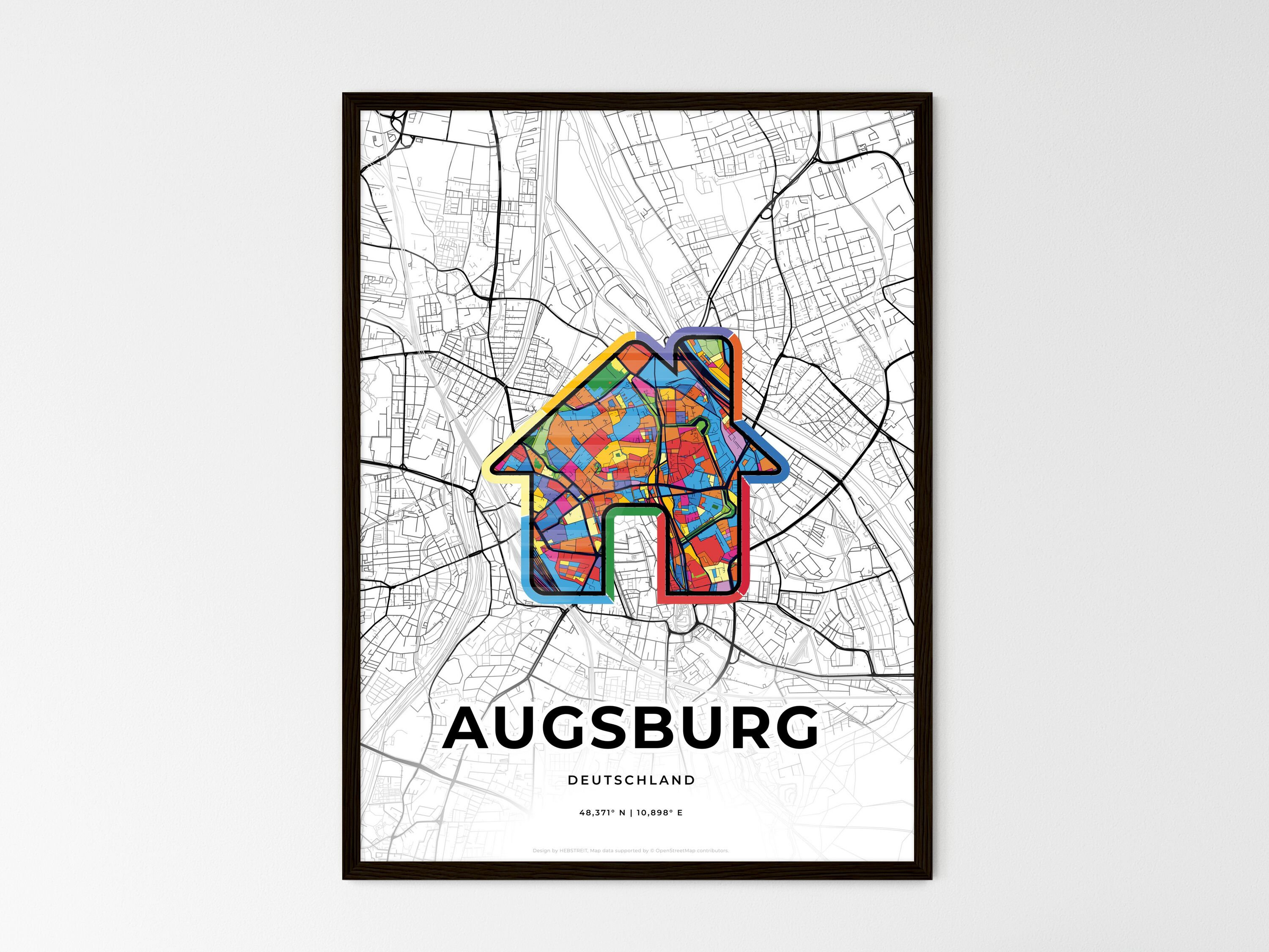 Augsburg Germany City Map Poster With Colorful Heart Art Design - Image 3