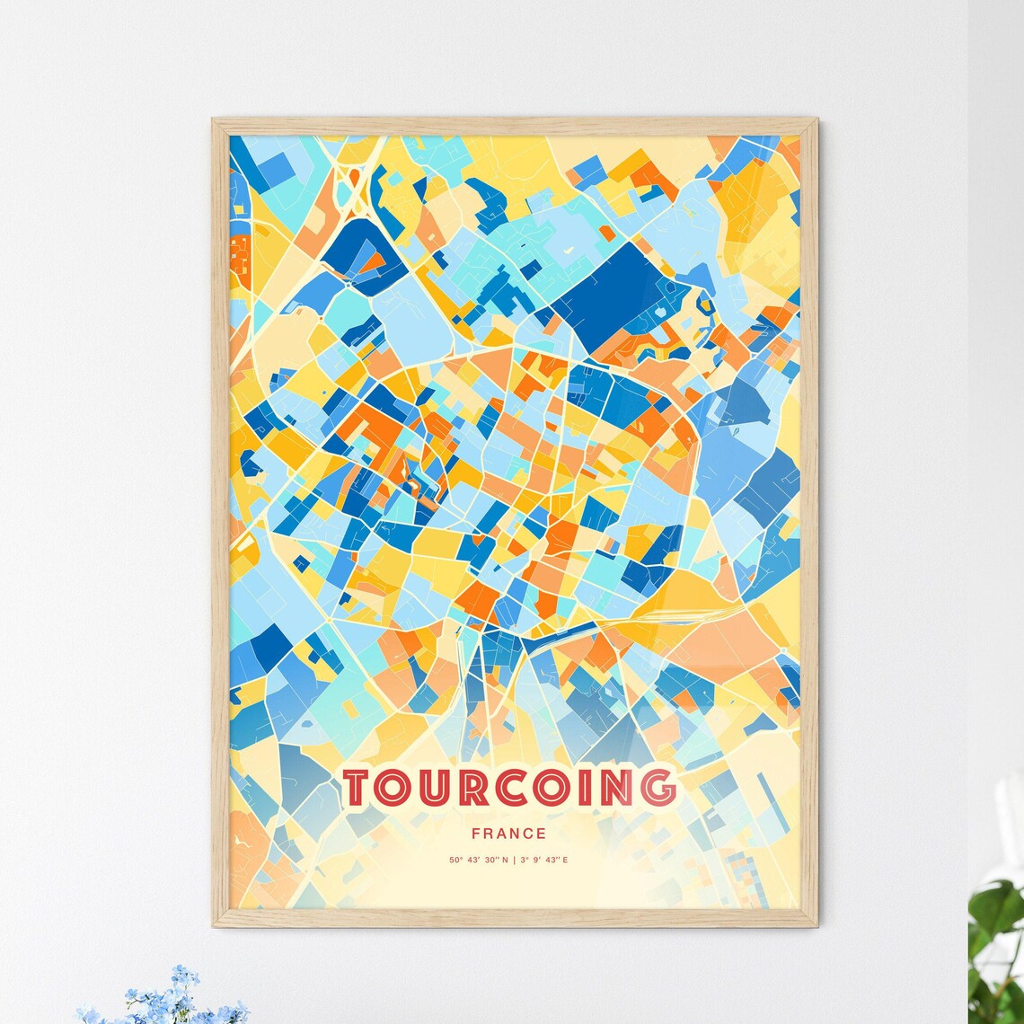 Abstract Tourcoing France Modern Colorful City Street Map Art Poster