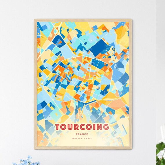 Abstract Tourcoing France Modern Colorful City Street Map Art Poster