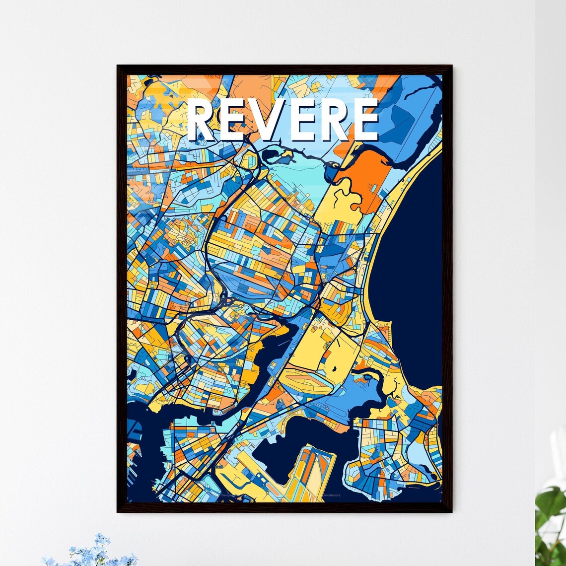Revere Massachusetts Vibrant Colorful Illustrated Street Map Art Poster