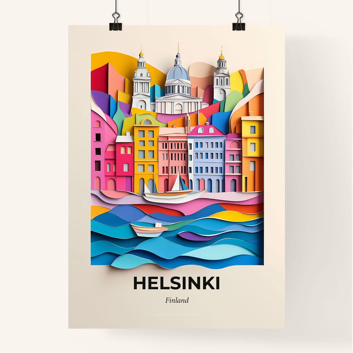 Helsinki Finland Cathedral Sailboats Paper Cut Travel Poster - Image 4