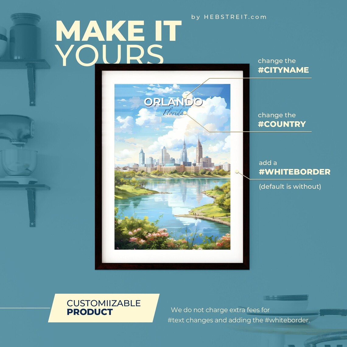 Orlando Florida Downtown Skyline Lake Reflection Summer Travel Poster - Image 2