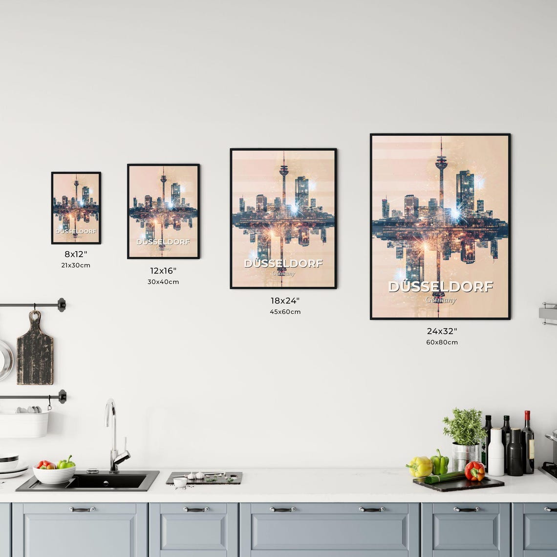 Dusseldorf Germany TV Tower Mirrored Sparkle City Skyline Poster - Image 3