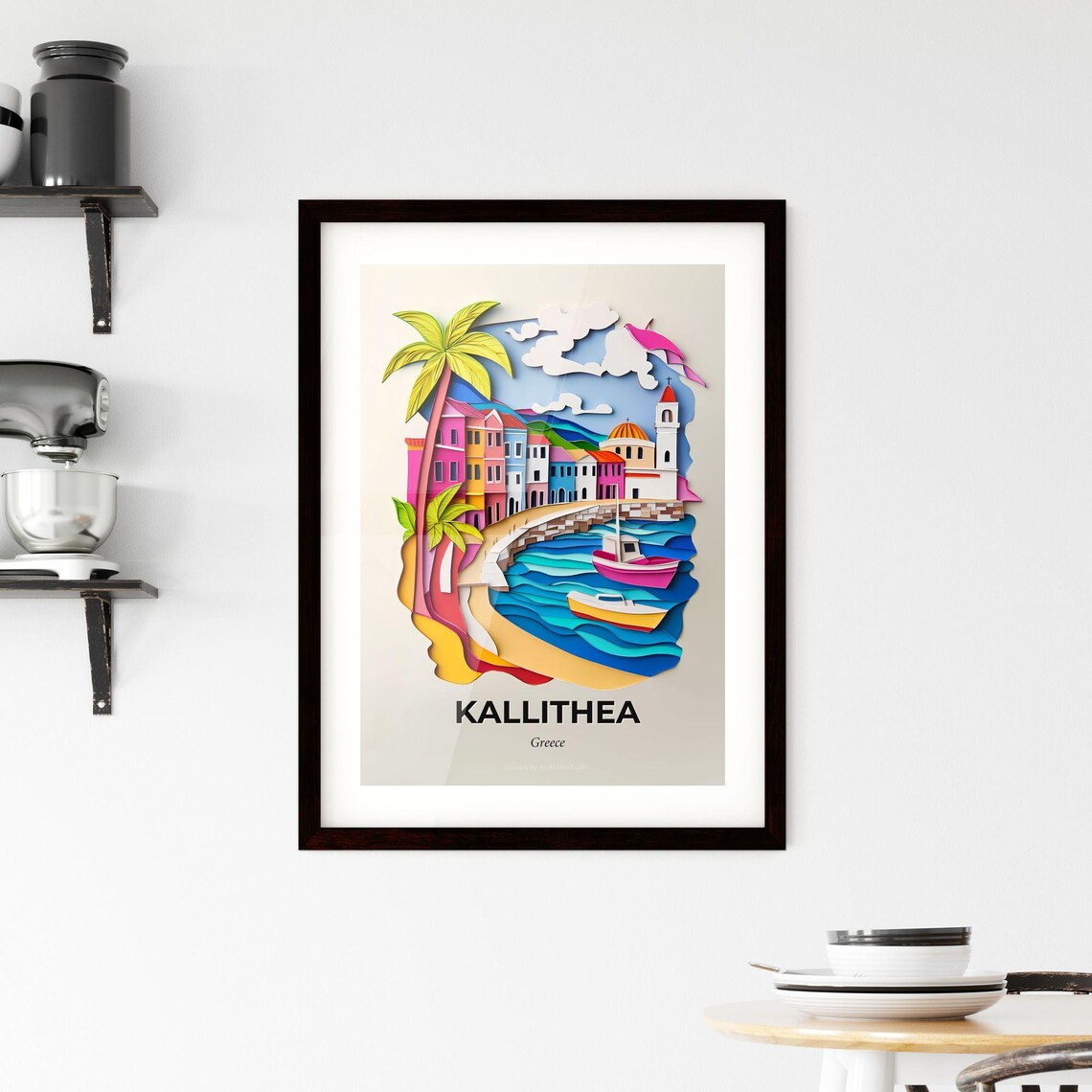 Kallithea Greece Colorful Paper Cut Harbor with Boats Poster - Image 2