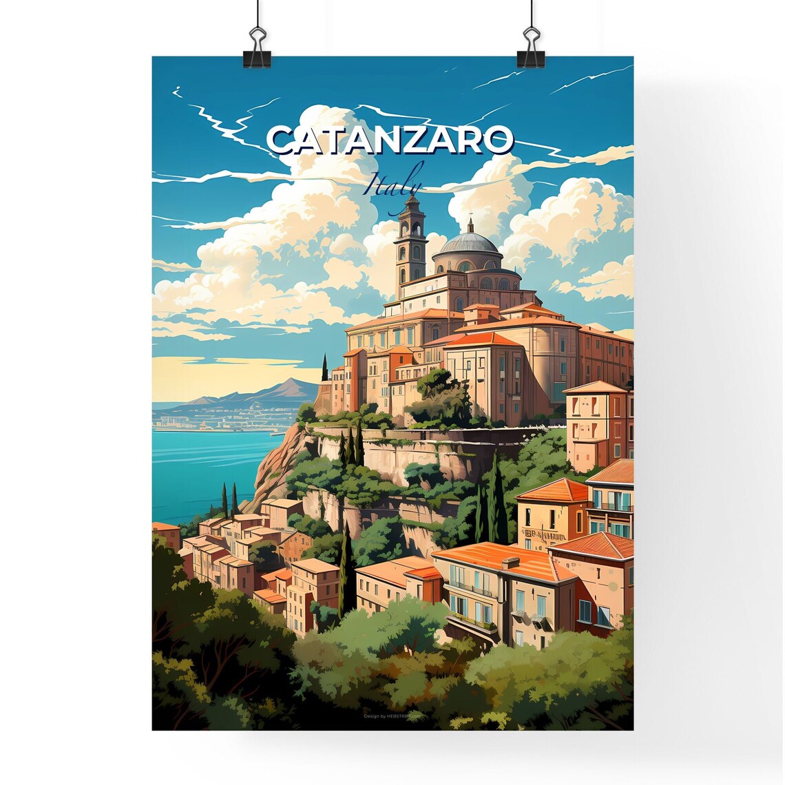 Catanzaro Italy Hilltop Church Above Coastal Old Town Vista Poster - Image 4