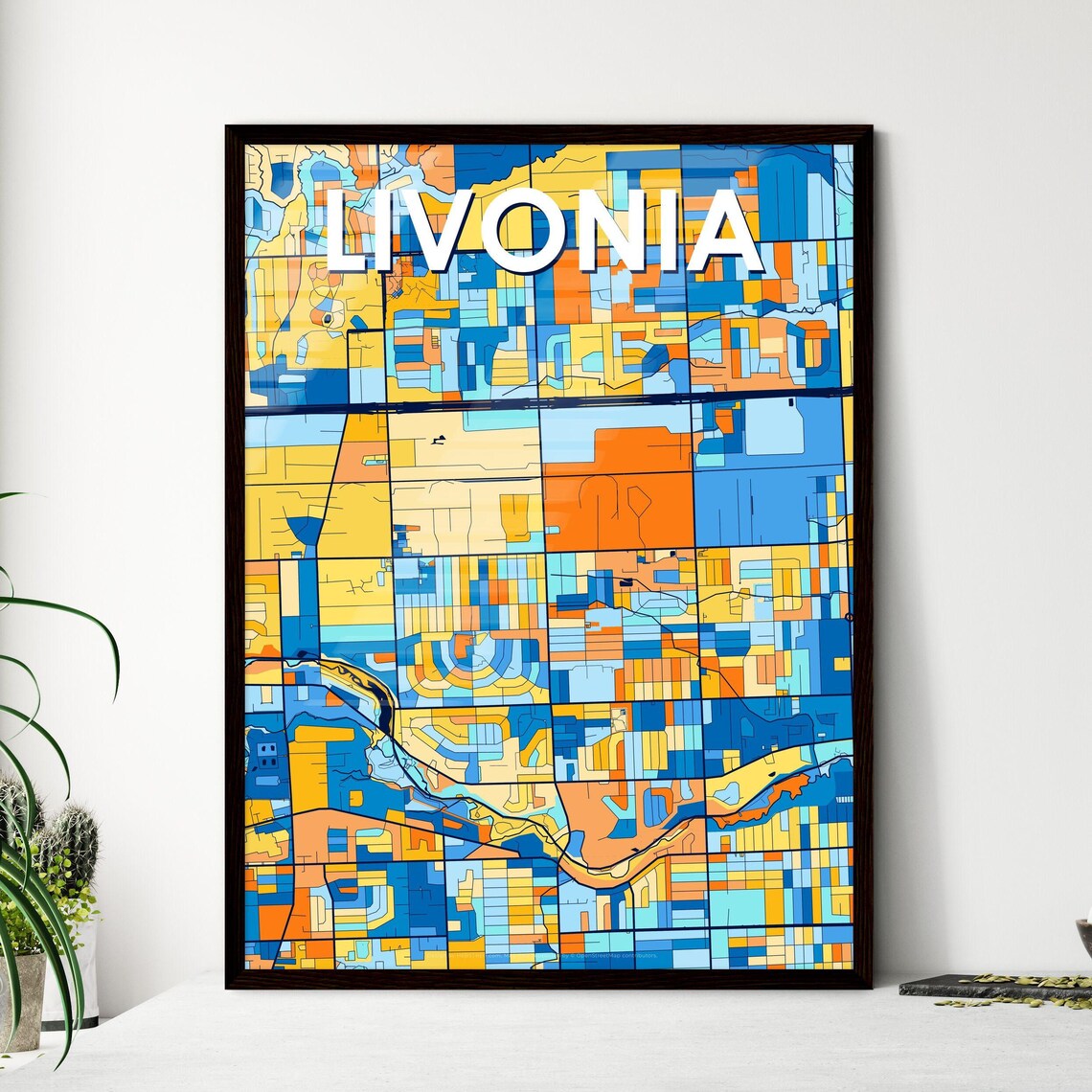 Livonia Michigan Bright Mosaic City Street Map Artwork Poster