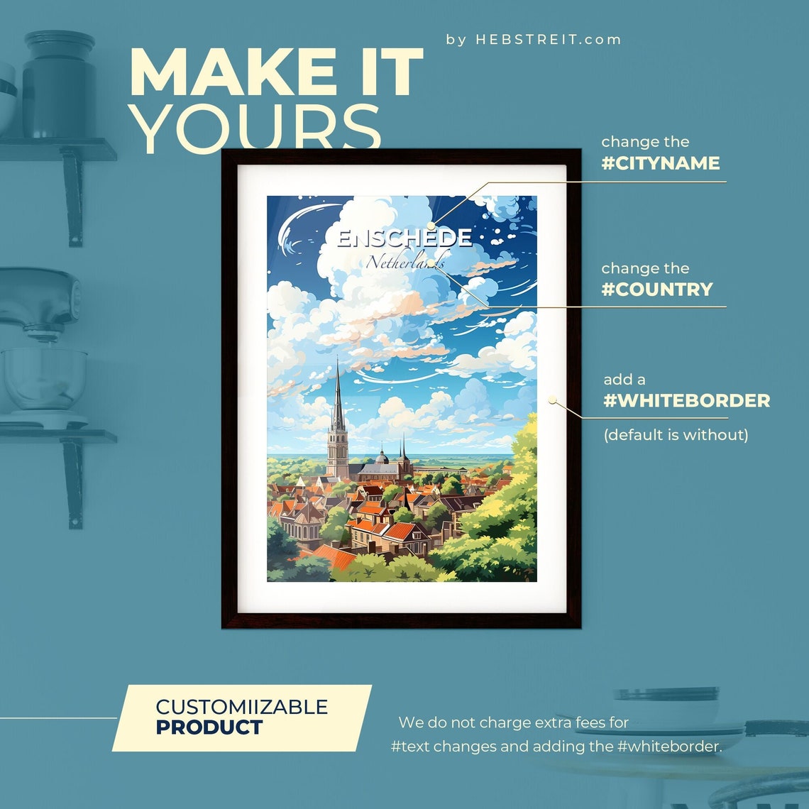 Enschede Netherlands Historic Town Spire Skyline Travel Poster Art - Image 2