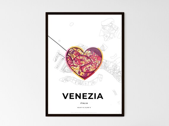 Venice Italy Minimalist Line Art Heart Shaped City Map Poster